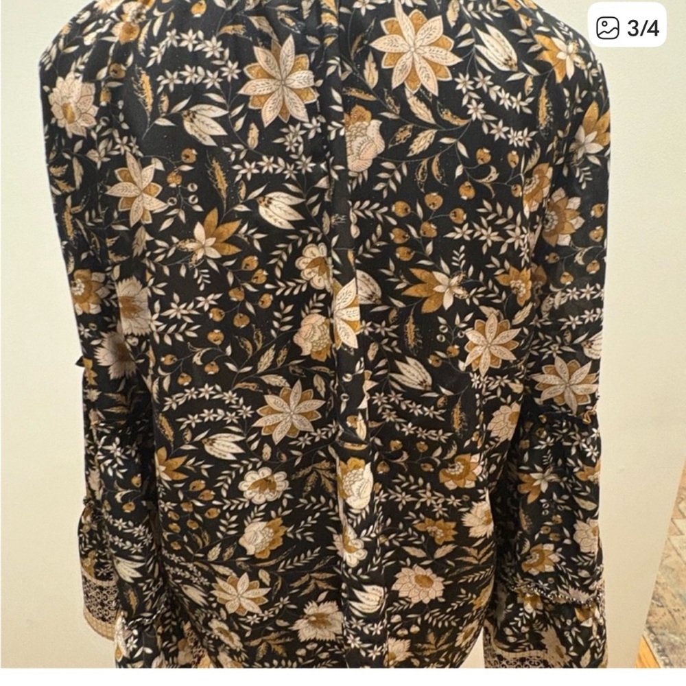 lovestitch Black Floral Boho Blouse with Cream & Gold Accents - Picture 3 of 4